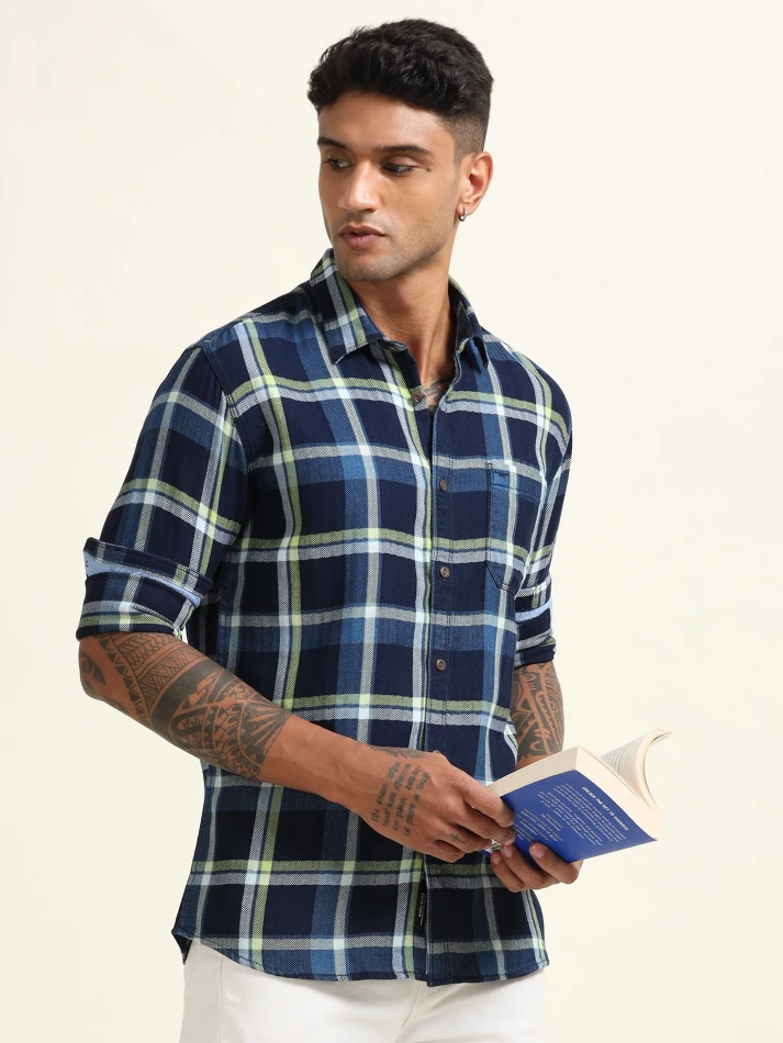 Upper Luxe,Tartan checked with cotton casual shirt-1