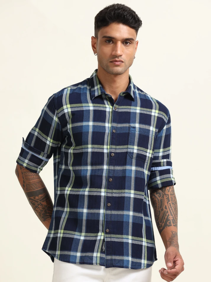 Upper Luxe,Tartan checked with cotton casual shirt-2