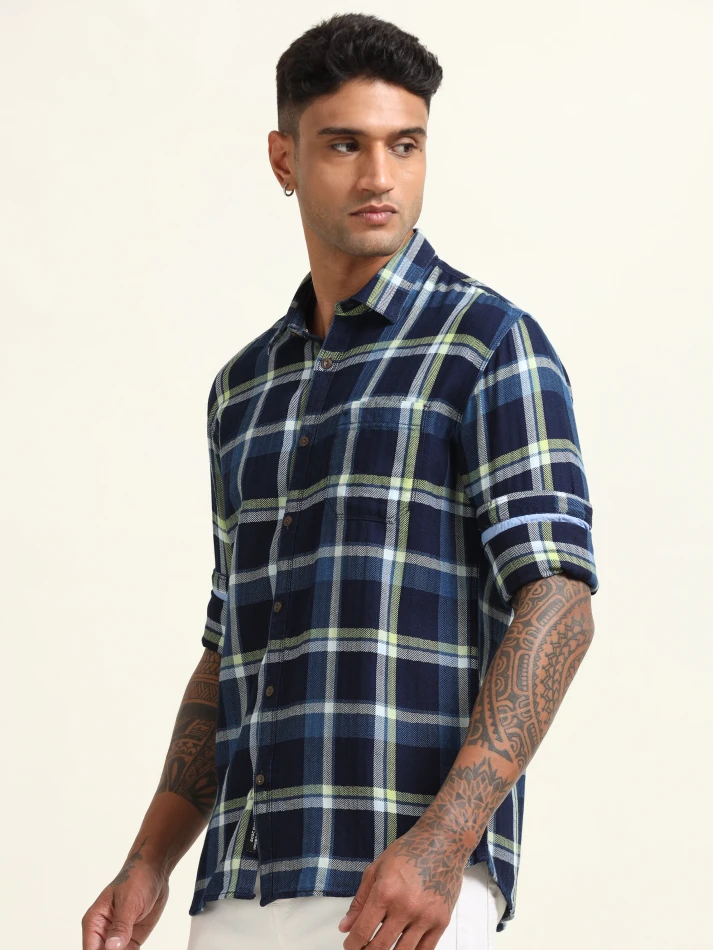 Upper Luxe,Tartan checked with cotton casual shirt-3