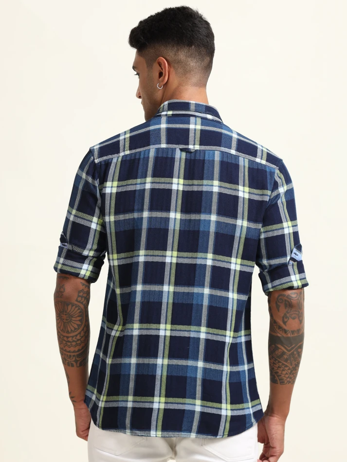 Upper Luxe,Tartan checked with cotton casual shirt-4