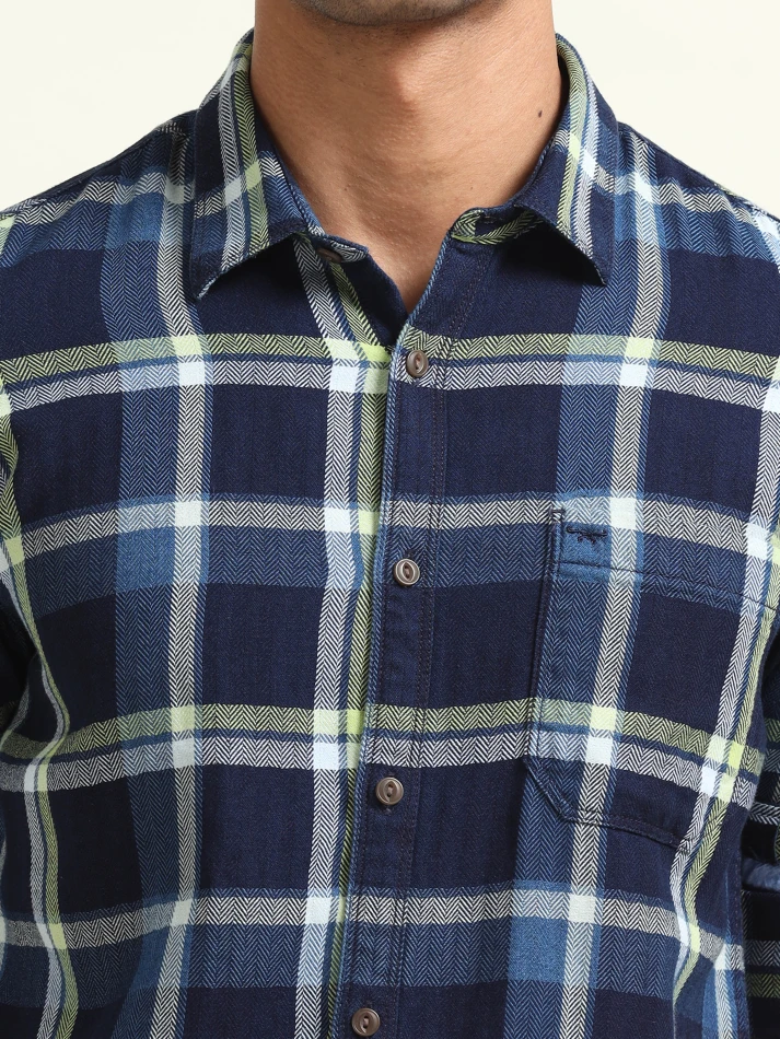 Upper Luxe,Tartan checked with cotton casual shirt-5