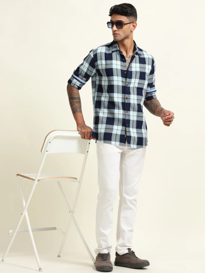 Upper Luxe,Custom fit checked cotton casual shirt-0