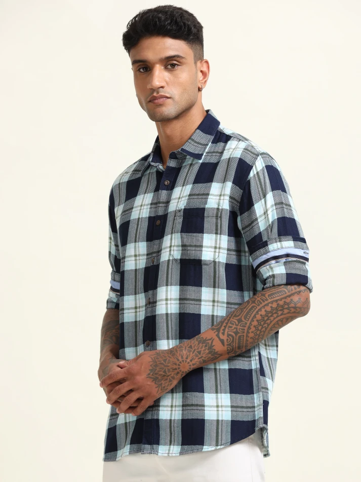 Upper Luxe,Custom fit checked cotton casual shirt-3