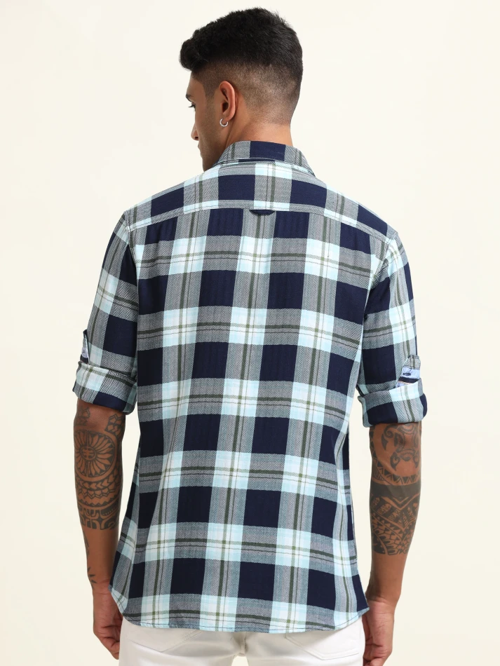 Upper Luxe,Custom fit checked cotton casual shirt-4