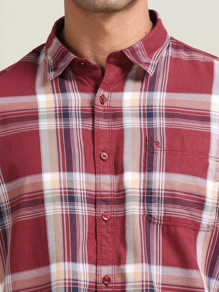 Upper Luxe,Tartan checked spread collar comfort casual shirt-5