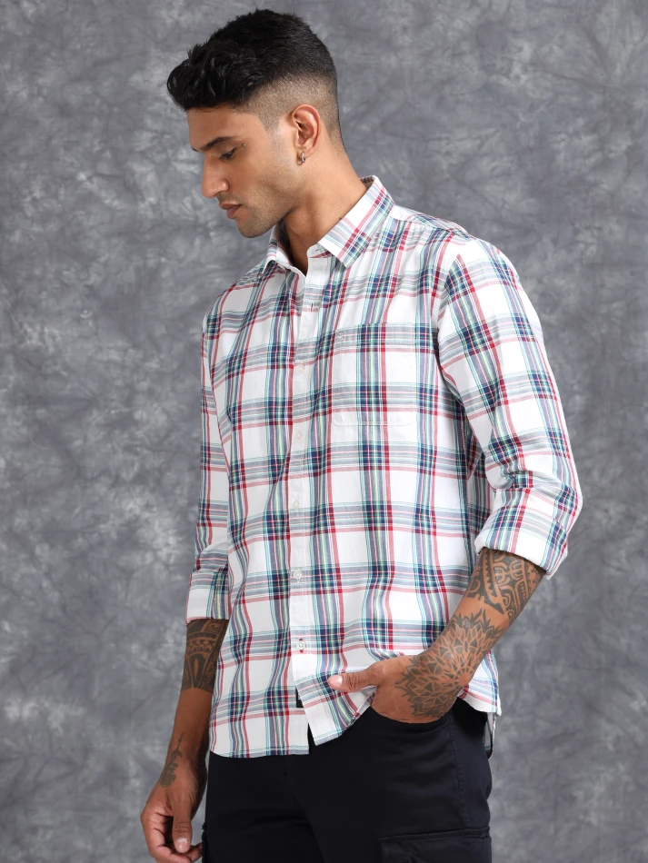 Upper Luxe,Tartan checked spread collar comfort casual shirt-4