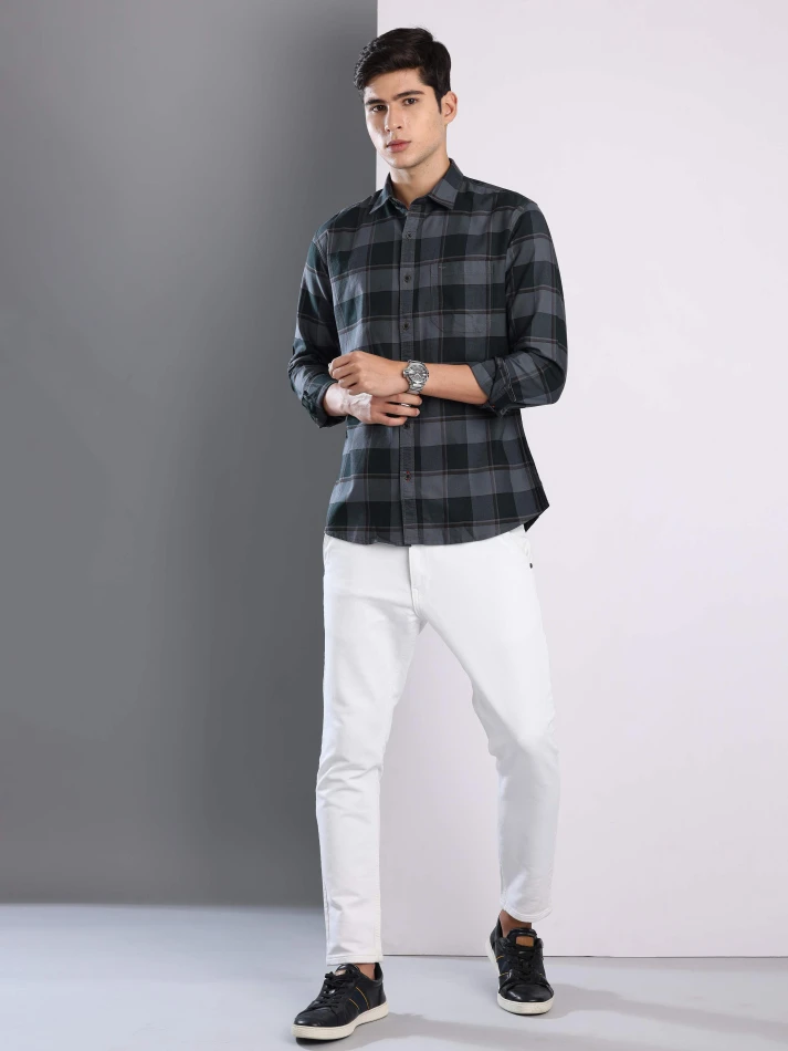 Upper Luxe,Premium fit tartan checked cotton casual shirt-0