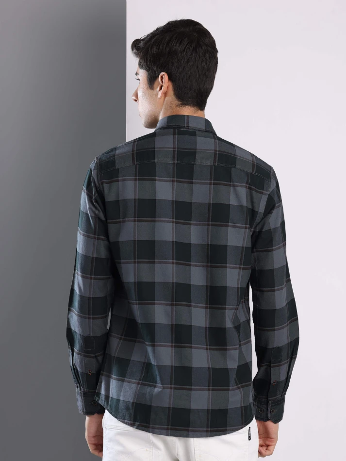 Upper Luxe,Premium fit tartan checked cotton casual shirt-3