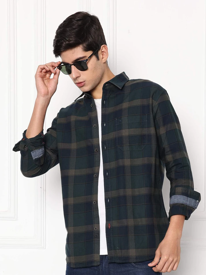 Upper Luxe,Premium fit tartan checked cotton casual shirt-1