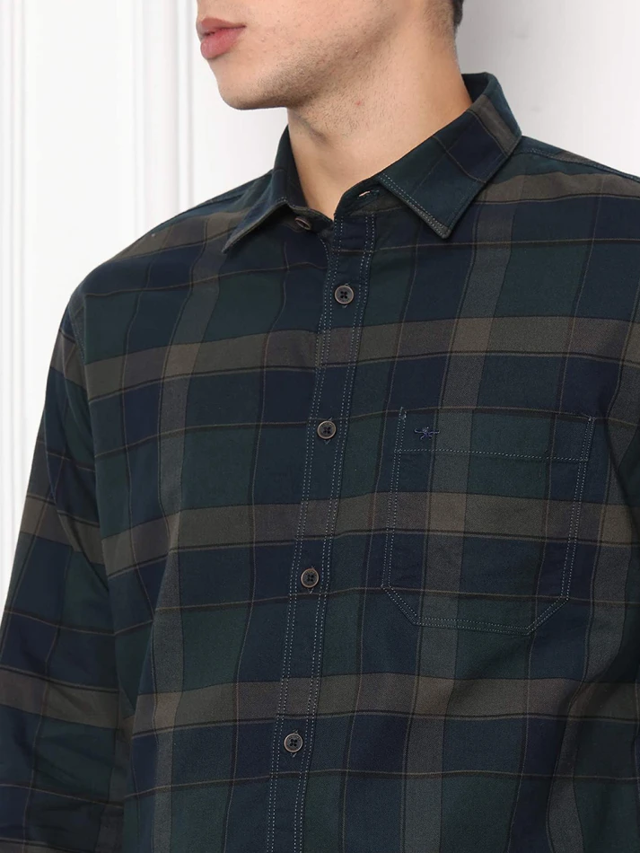 Upper Luxe,Premium fit tartan checked cotton casual shirt-5