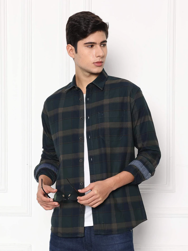 Upper Luxe,Premium fit tartan checked cotton casual shirt-6