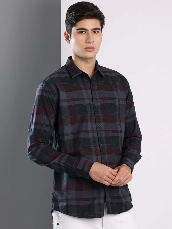 Upper Luxe,Premium fit tartan checked cotton casual shirt-1