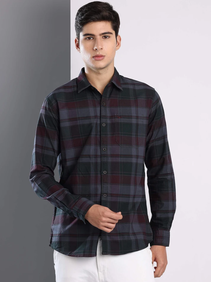 Upper Luxe,Premium fit tartan checked cotton casual shirt-2