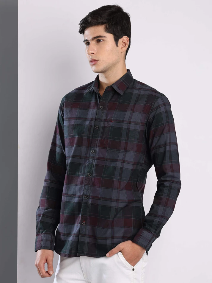 Upper Luxe,Premium fit tartan checked cotton casual shirt-3