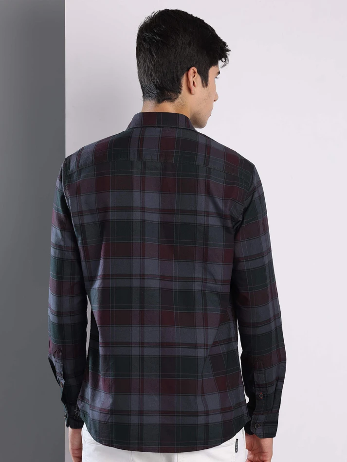 Upper Luxe,Premium fit tartan checked cotton casual shirt-4