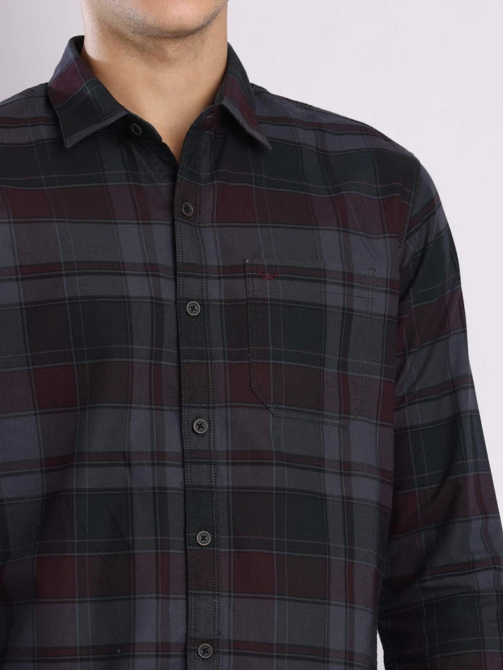 Upper Luxe,Premium fit tartan checked cotton casual shirt-5