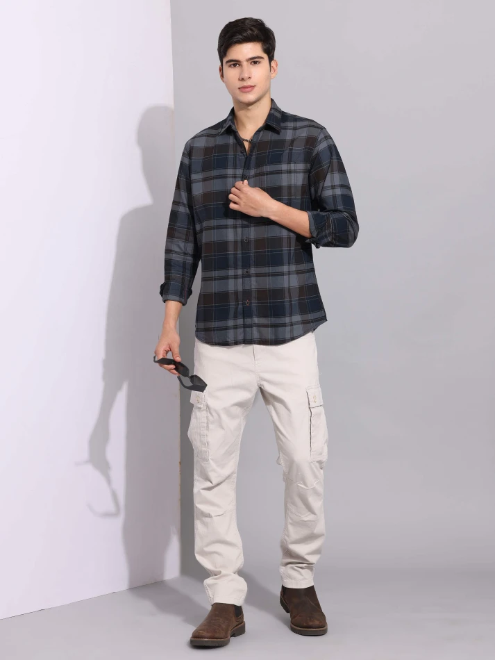 Upper Luxe,Premium fit tartan checked cotton casual shirt-0