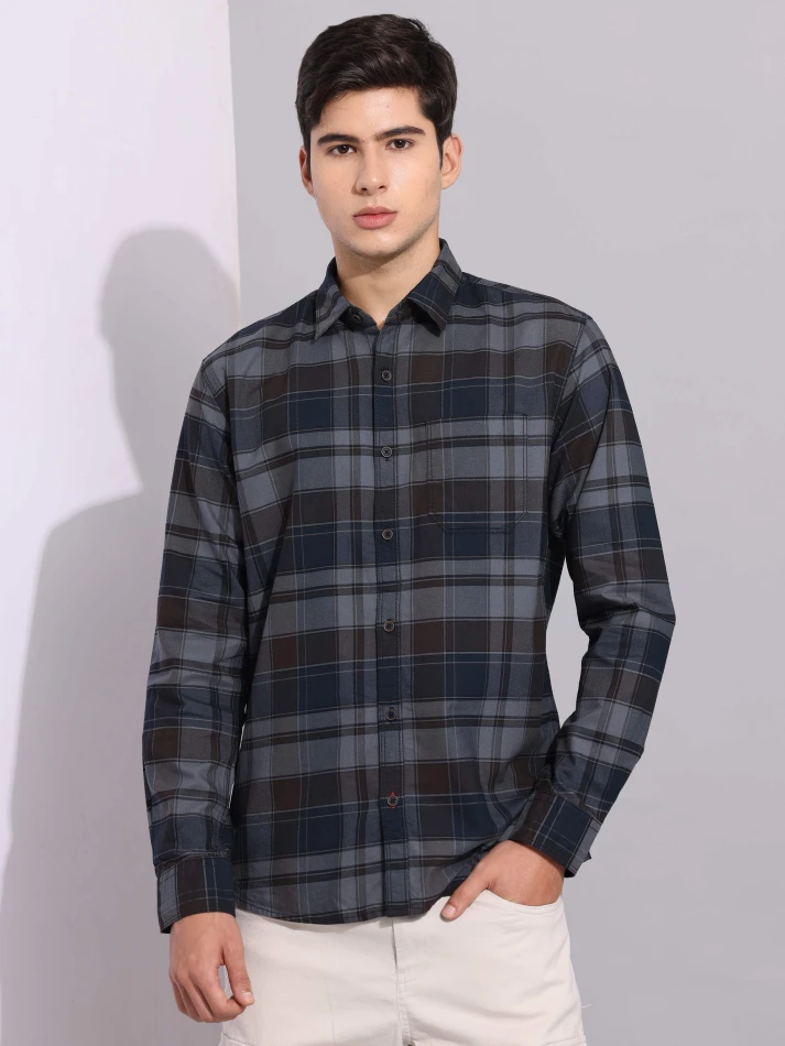 Upper Luxe,Premium fit tartan checked cotton casual shirt-1