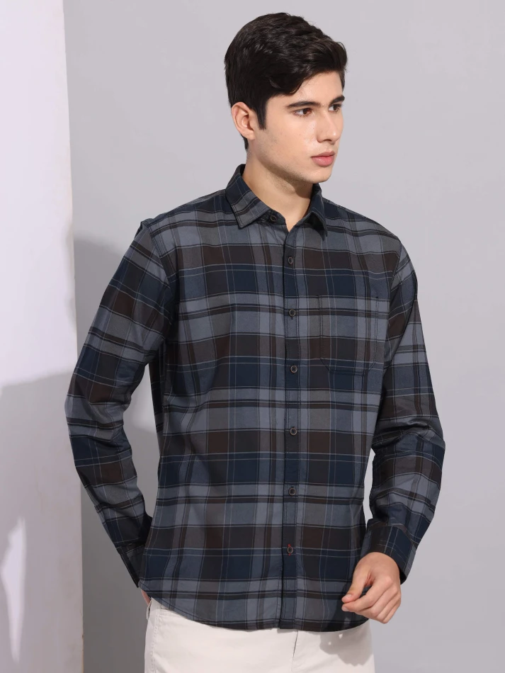 Upper Luxe,Premium fit tartan checked cotton casual shirt-2