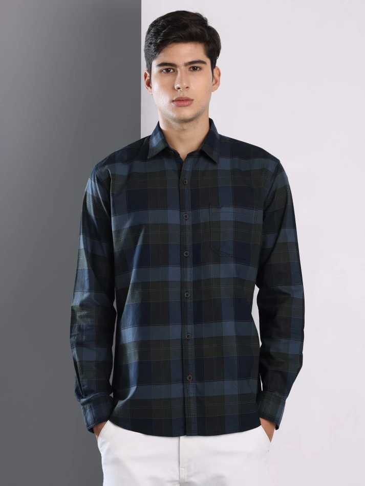 Upper Luxe,Premium fit tartan checked cotton casual shirt-1