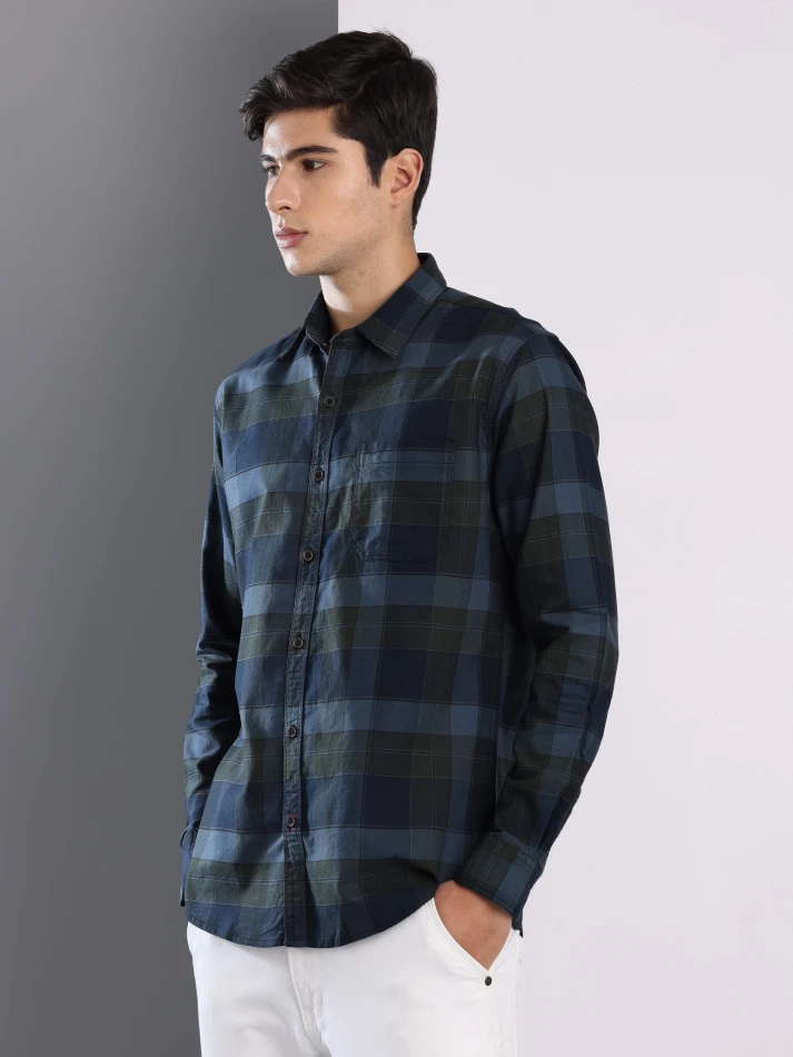 Upper Luxe,Premium fit tartan checked cotton casual shirt-2