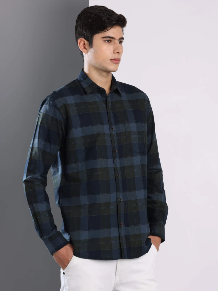 Upper Luxe,Premium fit tartan checked cotton casual shirt-4