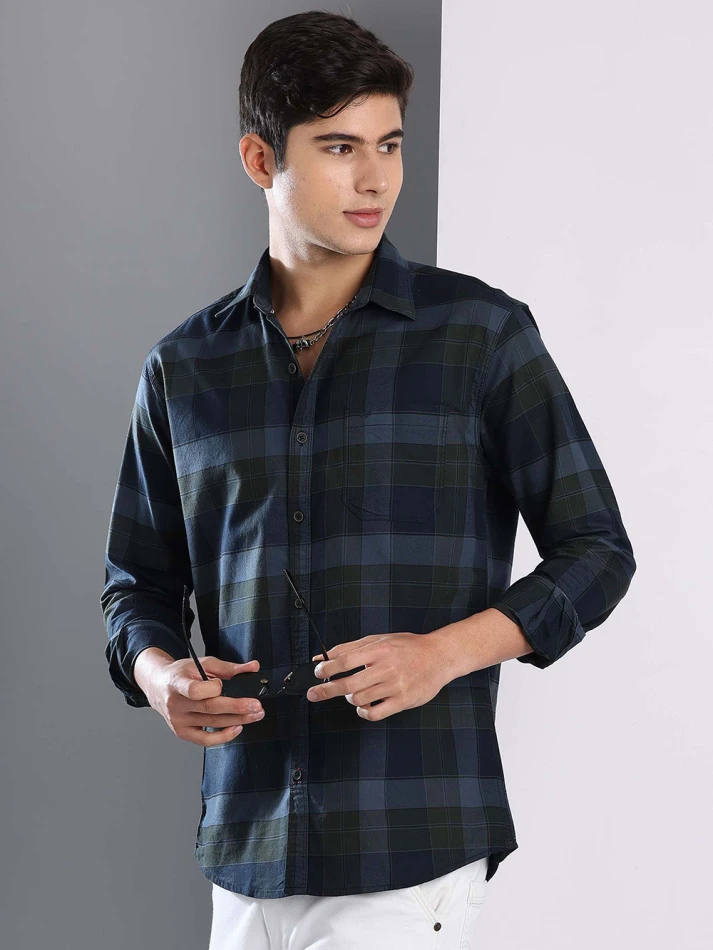 Upper Luxe,Premium fit tartan checked cotton casual shirt-5