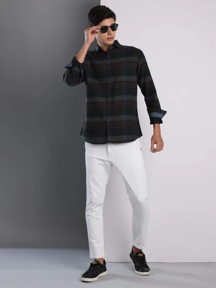 Upper Luxe,Premium fit tartan checked cotton casual shirt-0