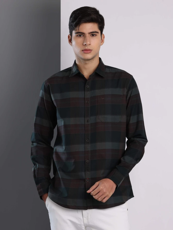 Upper Luxe,Premium fit tartan checked cotton casual shirt-1