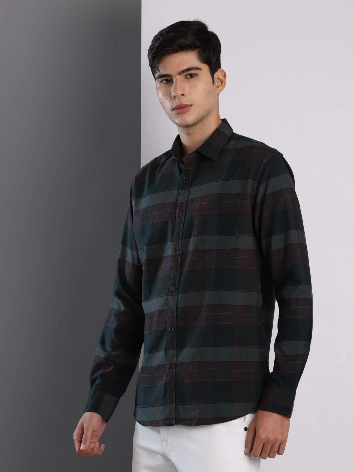 Upper Luxe,Premium fit tartan checked cotton casual shirt-2