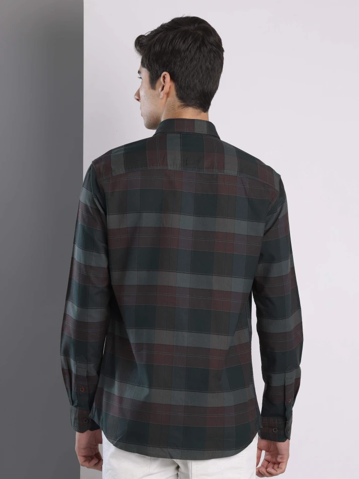 Upper Luxe,Premium fit tartan checked cotton casual shirt-3