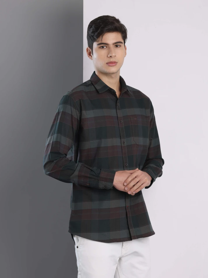 Upper Luxe,Premium fit tartan checked cotton casual shirt-4