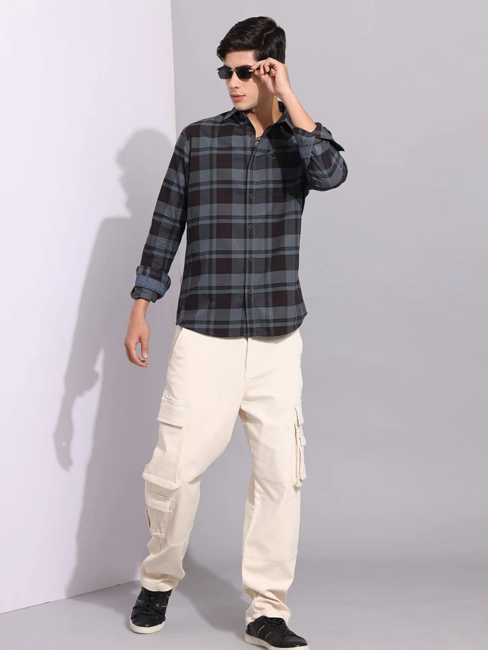 Upper Luxe,Premium fit tartan checked cotton casual shirt-0