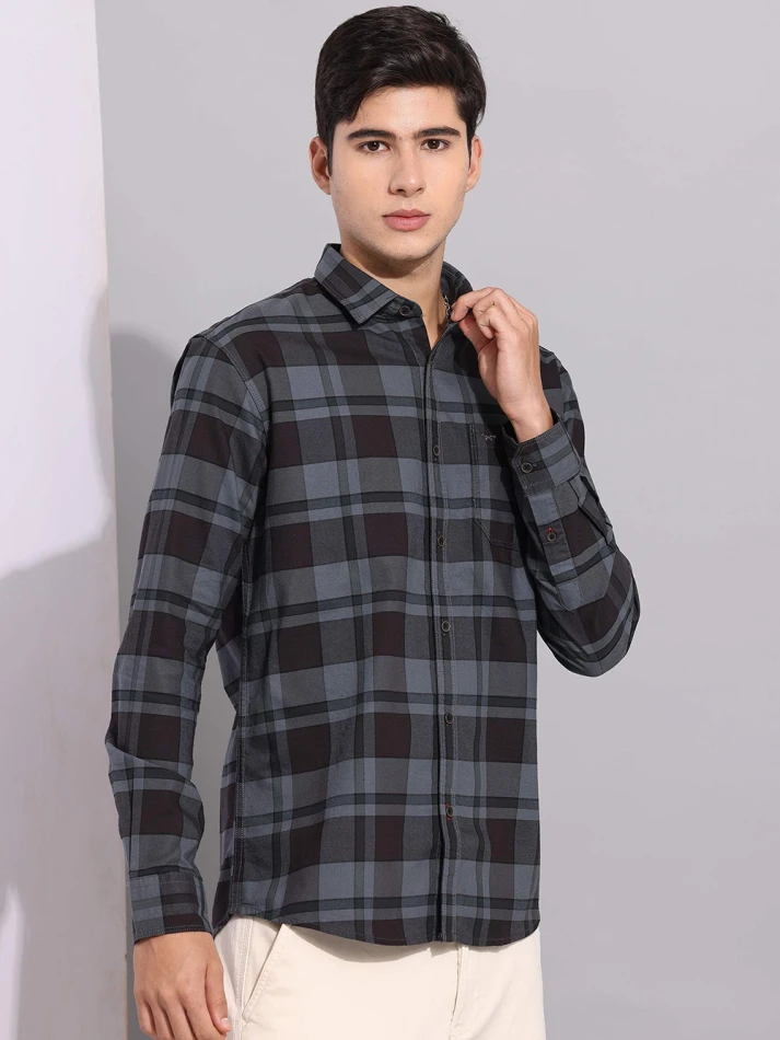 Upper Luxe,Premium fit tartan checked cotton casual shirt-1