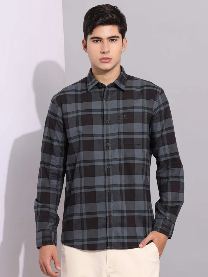 Upper Luxe,Premium fit tartan checked cotton casual shirt-2