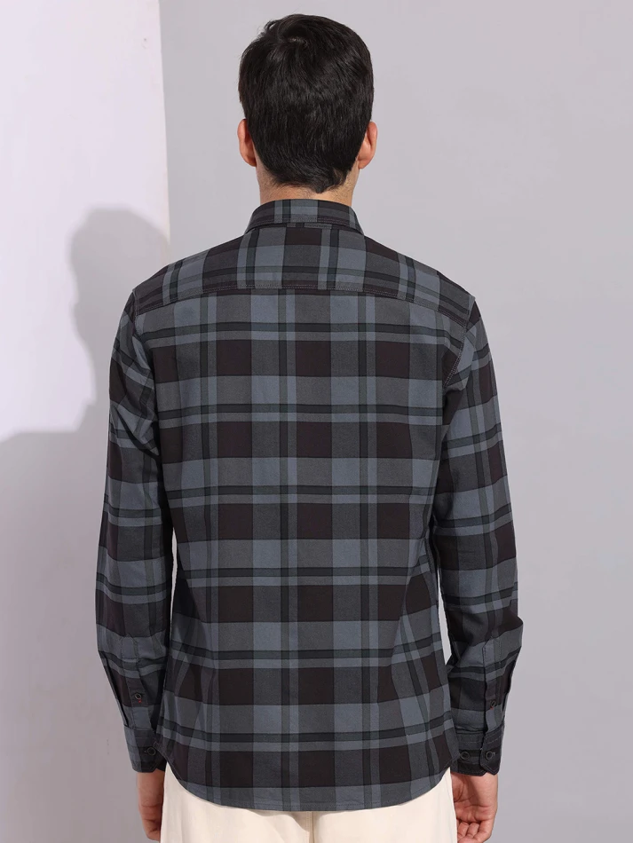 Upper Luxe,Premium fit tartan checked cotton casual shirt-3