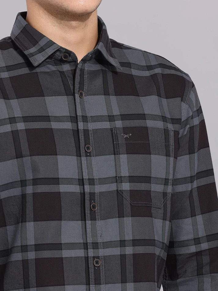 Upper Luxe,Premium fit tartan checked cotton casual shirt-4