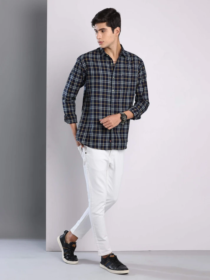 Upper Luxe,Premium fit tartan checked cotton casual shirt-0