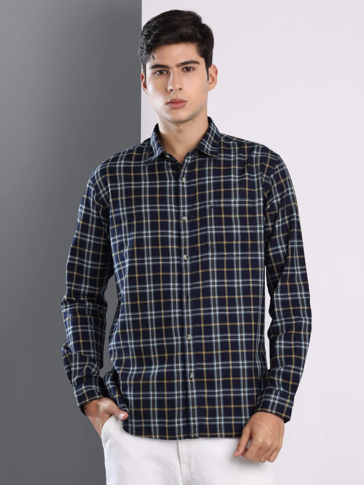 Upper Luxe,Premium fit tartan checked cotton casual shirt-1