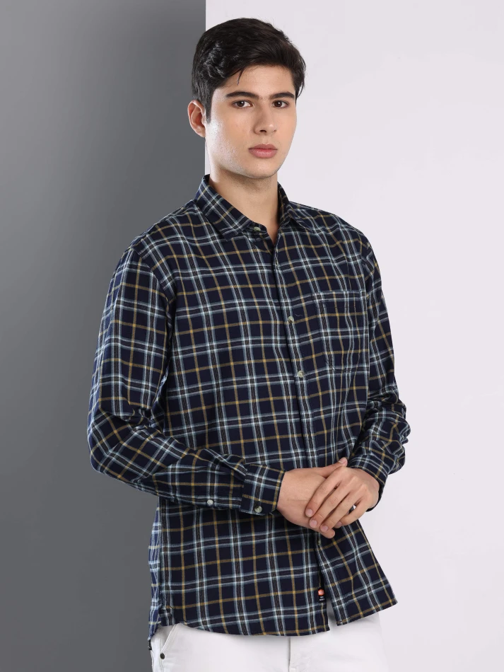 Upper Luxe,Premium fit tartan checked cotton casual shirt-4