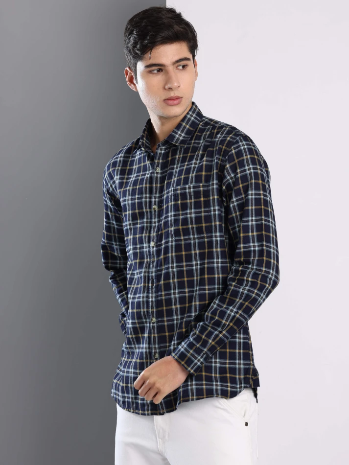 Upper Luxe,Premium fit tartan checked cotton casual shirt-5