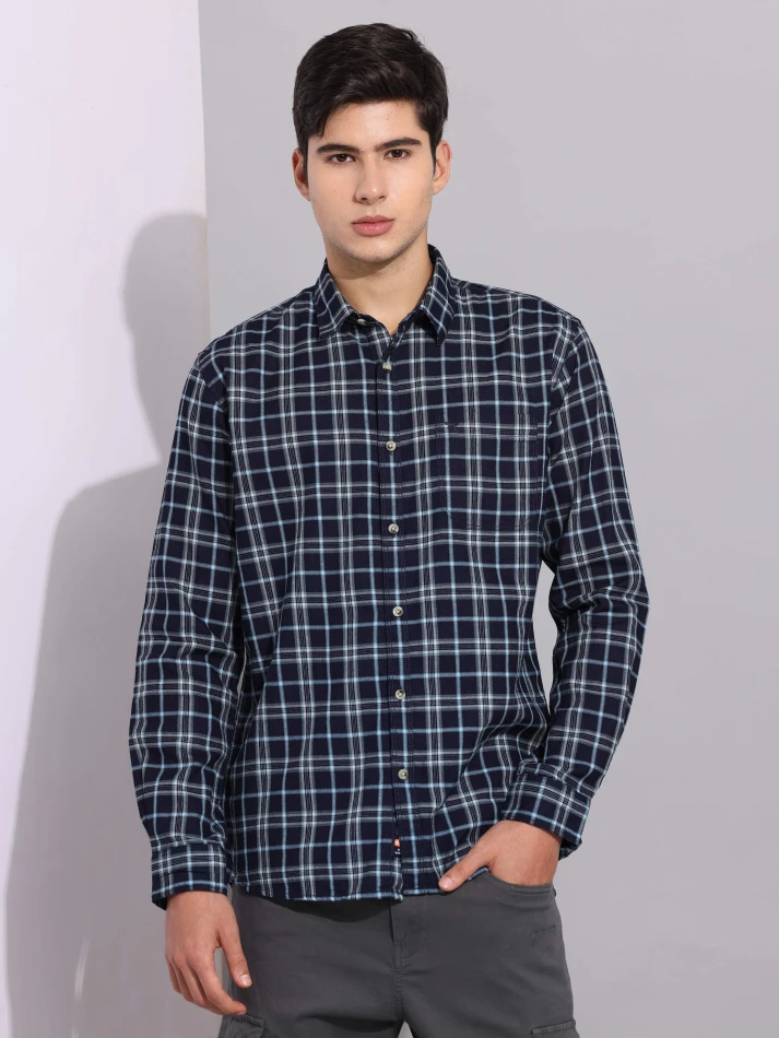 Upper Luxe,Premium fit tartan checked cotton casual shirt-1