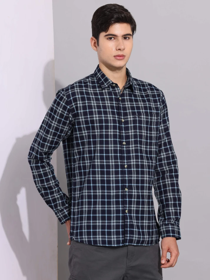 Upper Luxe,Premium fit tartan checked cotton casual shirt-2