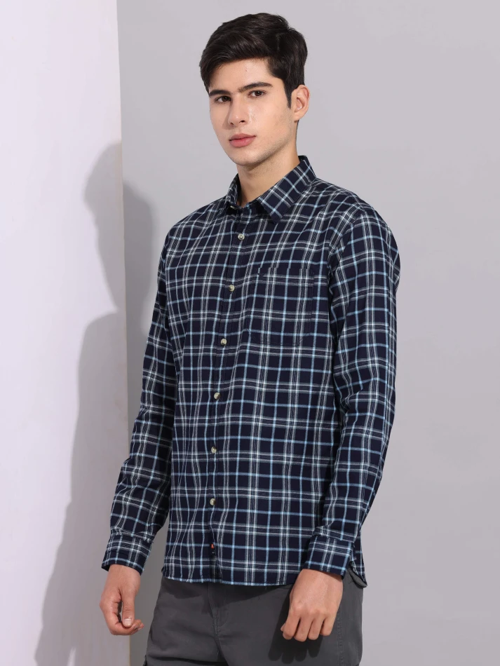 Upper Luxe,Premium fit tartan checked cotton casual shirt-3