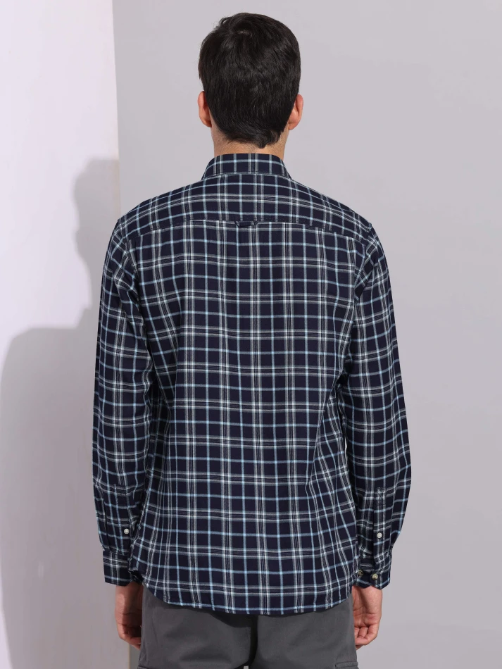 Upper Luxe,Premium fit tartan checked cotton casual shirt-4