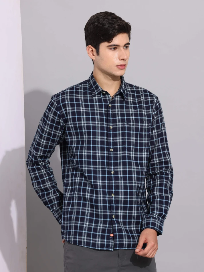 Upper Luxe,Premium fit tartan checked cotton casual shirt-5