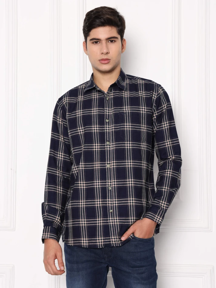 Upper Luxe,Premium fit tartan checked cotton casual shirt-1