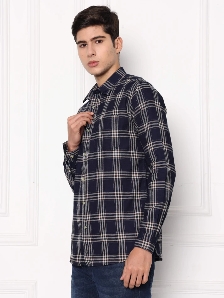 Upper Luxe,Premium fit tartan checked cotton casual shirt-3