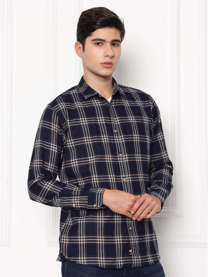 Upper Luxe,Premium fit tartan checked cotton casual shirt-4