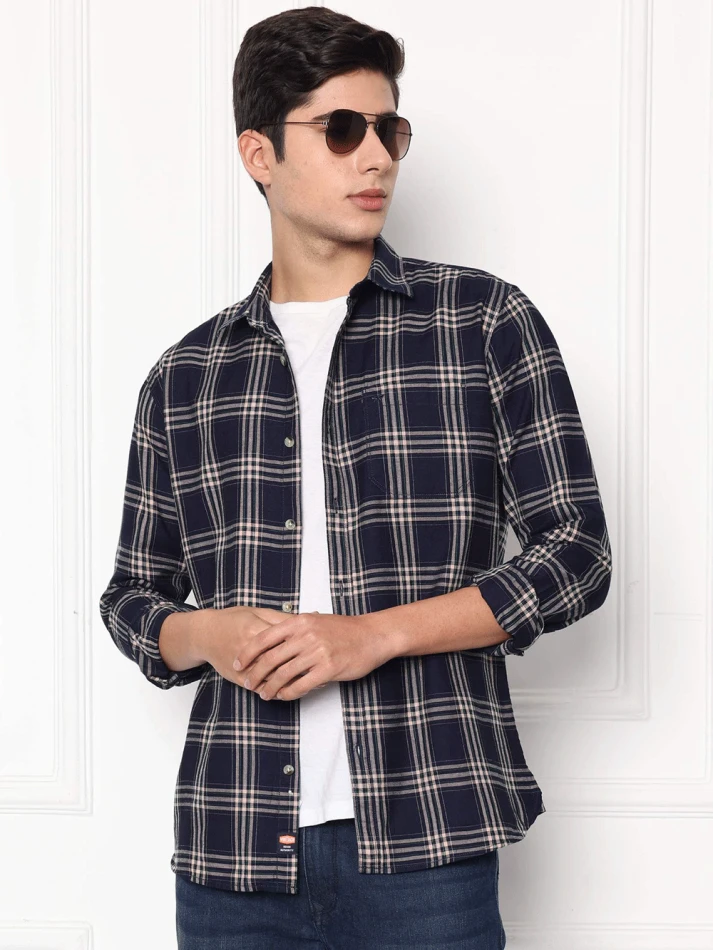 Upper Luxe,Premium fit tartan checked cotton casual shirt-5